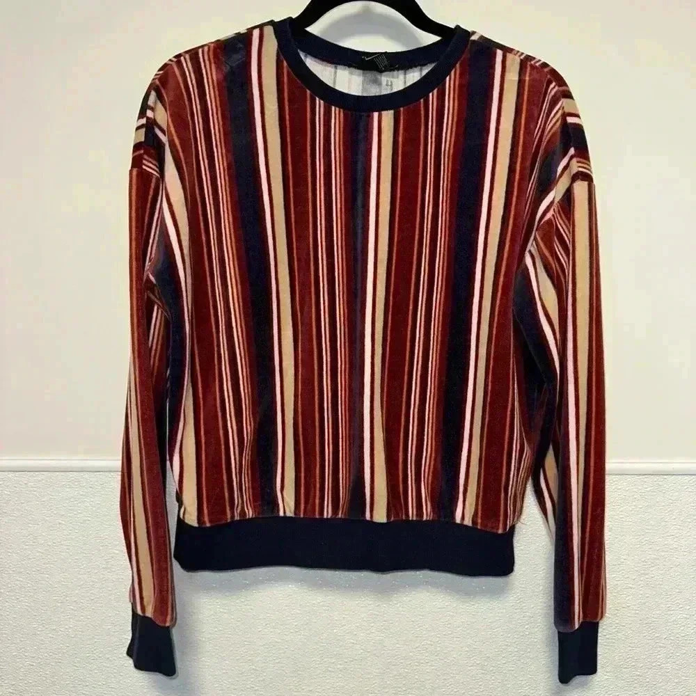 Women's Forever 21 Red & Blue Striped Velvet Sweater Size M